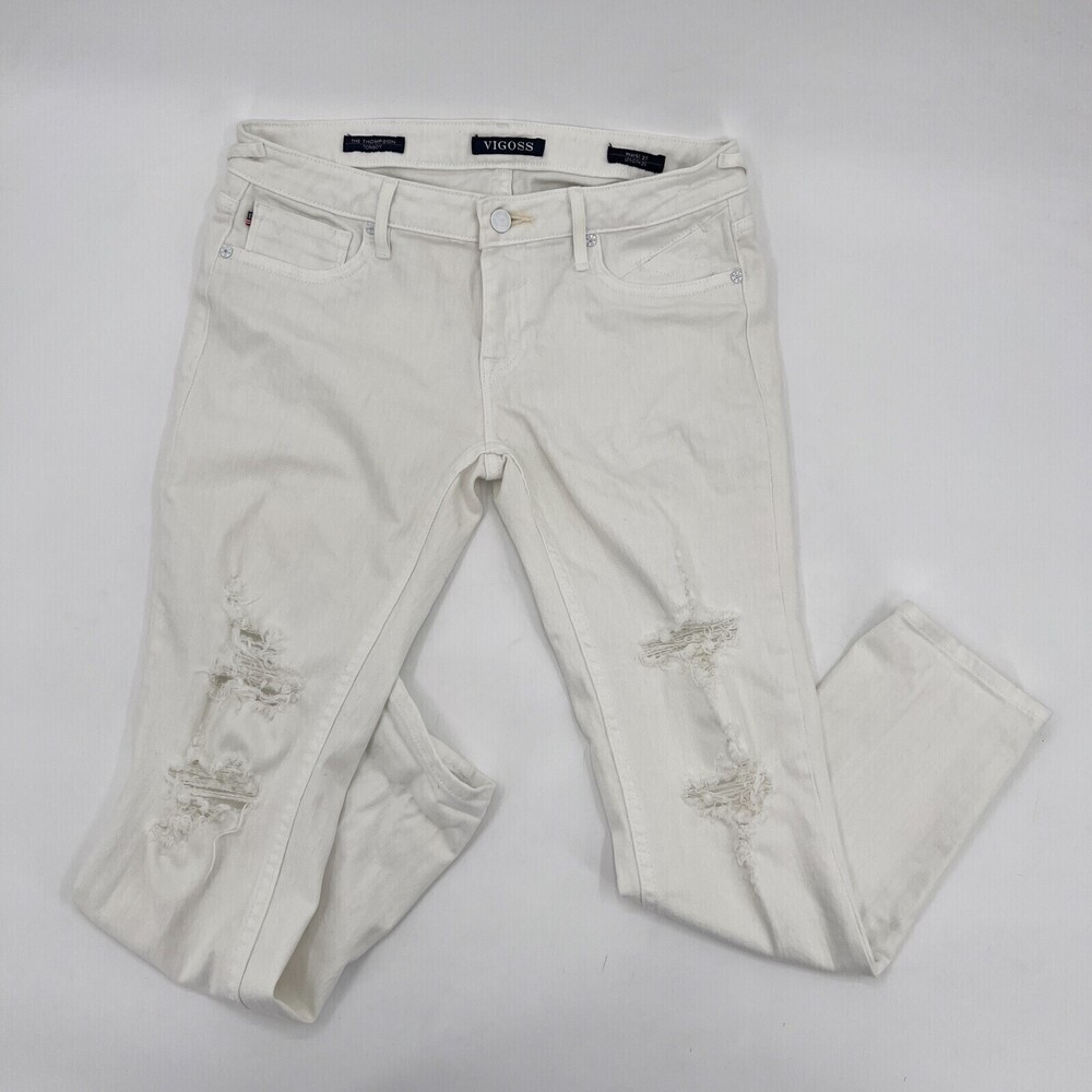 Vigoss Jeans Womens 27 Ivory The Thompson Tomboy Stretch Ripped Distressed